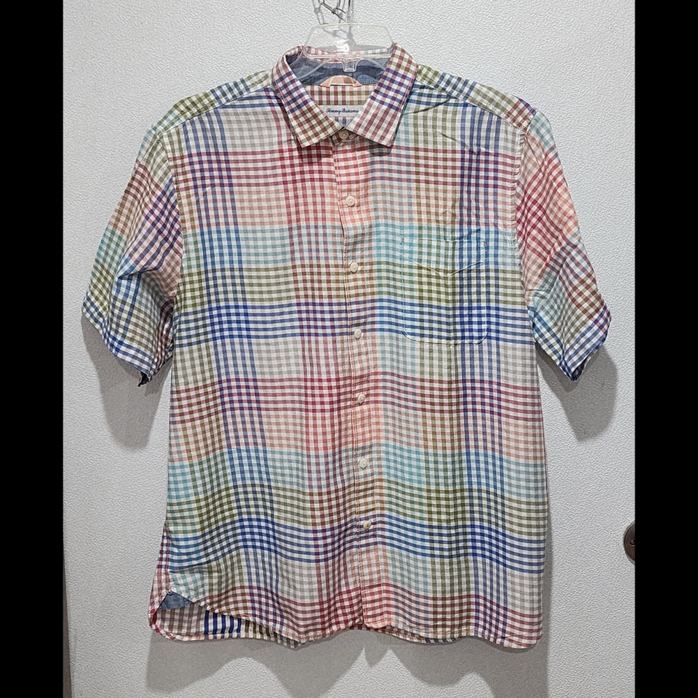 Tommy Bahama Shirt Men's Size XL Short Sleeve Button Multicolor Check